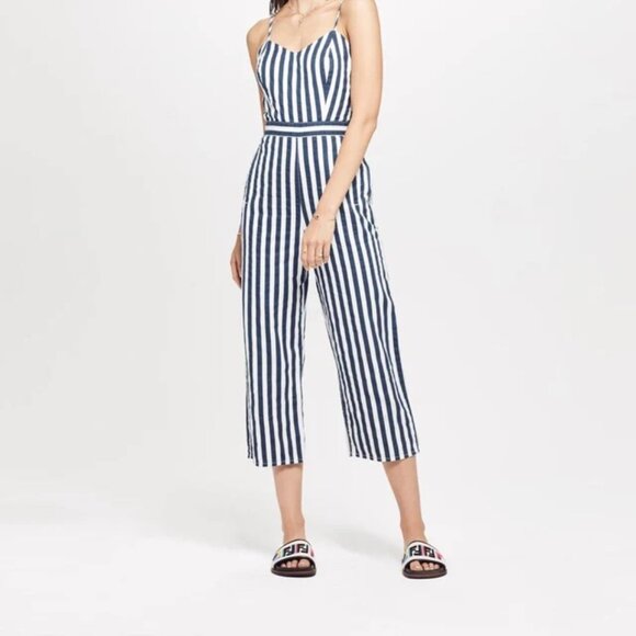 Mother Cut it Out Striped Jumpsuit In Sea Daze Size XS